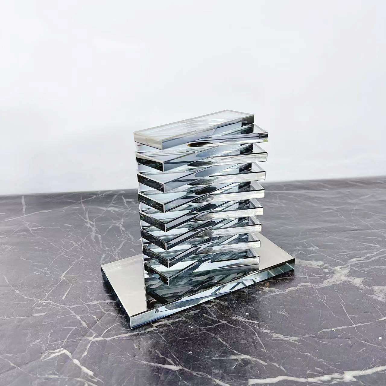 现代玄关水晶玻璃大厦建筑物摆件家居样板房间玄关电视柜软装饰品