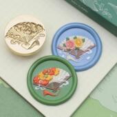 欧彩中式 饰黄铜 文艺浮雕系列火漆印章章头古典边框折扇花纹窗框装