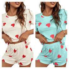 Shorts, short sleeves, two home love print set, women's
