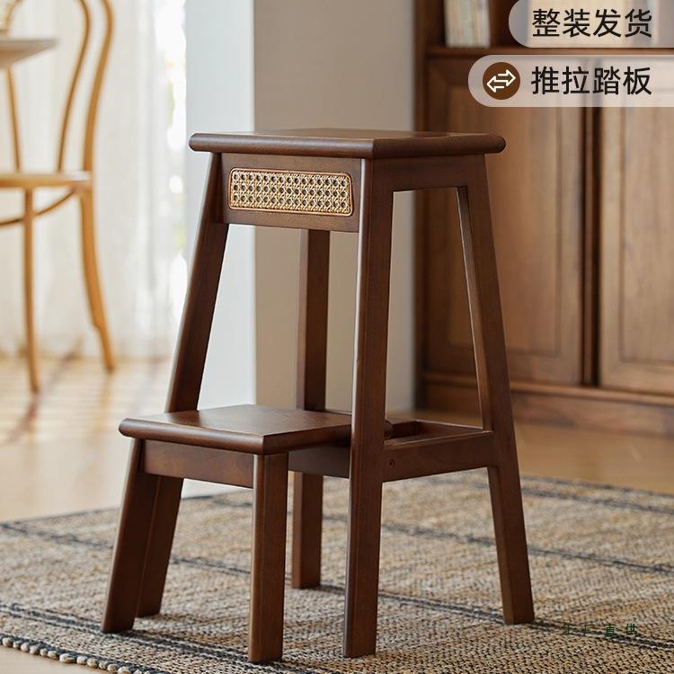 家用梯实木梯凳加厚加粗登高踏步台阶梯子凳子两用置物架伸缩楼梯