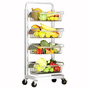 新款厨房蔬菜置物架落地多层家用不锈钢放水果菜篮子收纳筐小推车