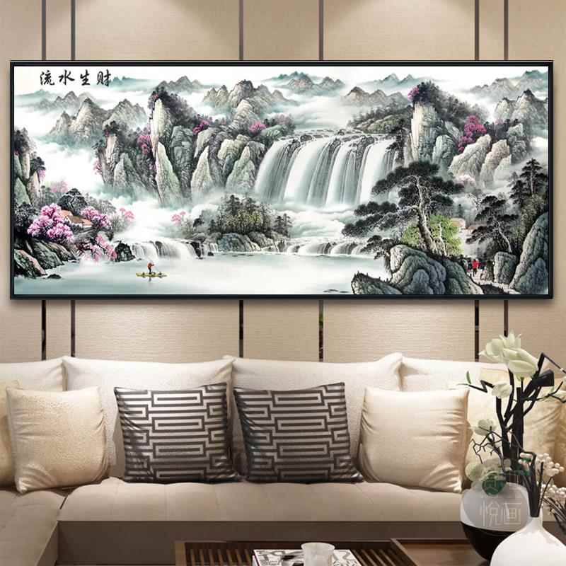 5d钻石画满钻客厅流水生财风景山水画办公室十字绣2025新款钻石绣