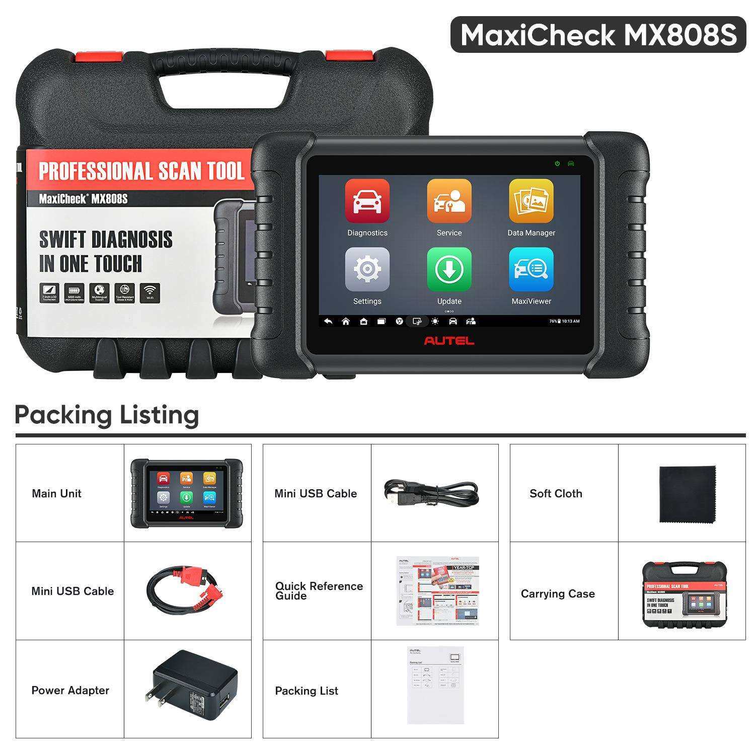 Autel MX808S汽车智能诊断仪检测电脑ECU解码故障清除胎压检测