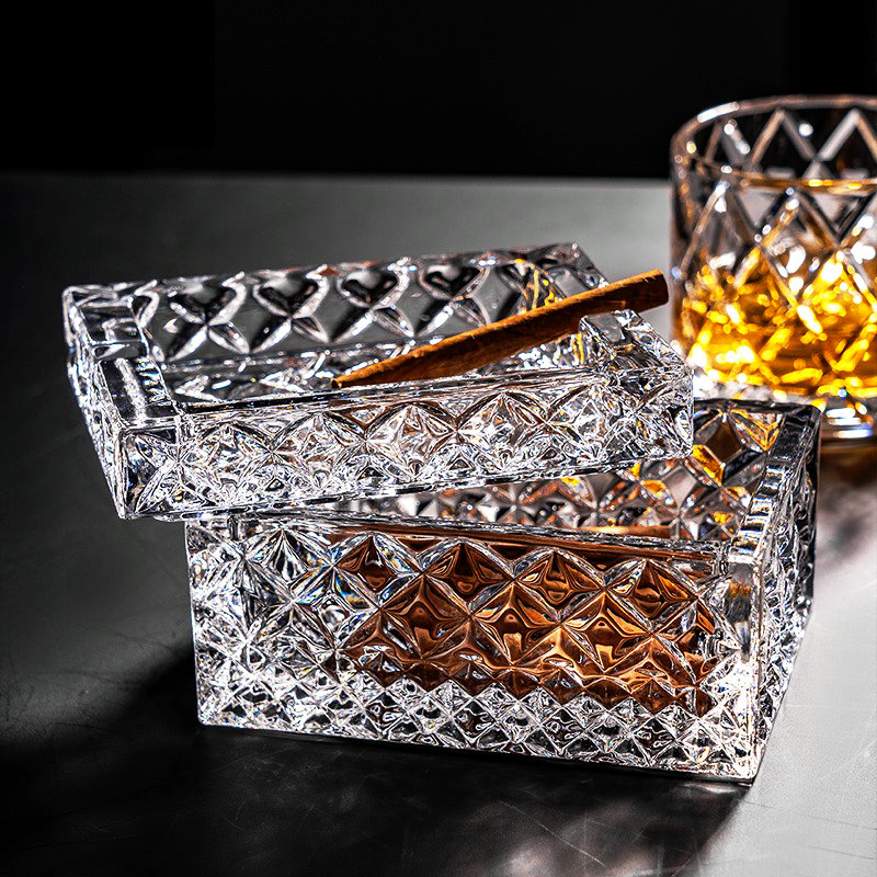 欧式捷克风带盖水晶玻璃烟灰缸防风烟盒烟碟收纳家用装饰摆件摆设