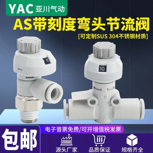 SMC型气动管道型调速节流阀带刻度直通调节接头AS1002FS-04/06/08
