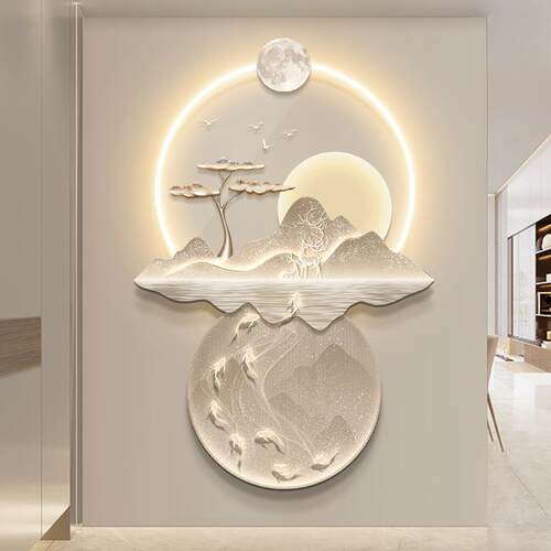 鱼图玄关装饰画现代轻奢高级感走廊背景墙挂画入户门山水画壁灯