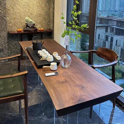 北美黑胡桃木大板茶桌茶台巴花黑檀实木原木老板办公桌奥坎餐桌整