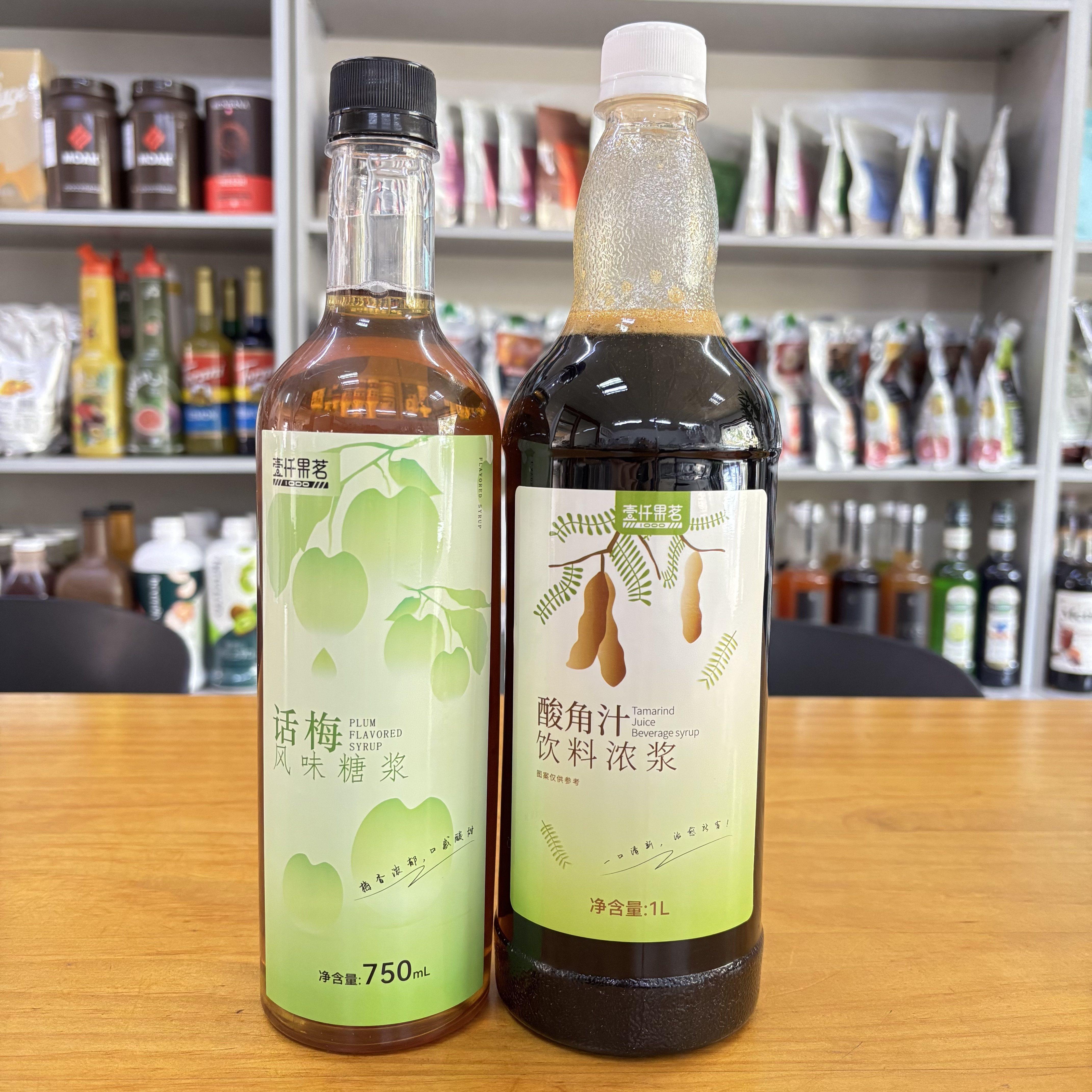 新疆包邮壹仟果茗酸角汁浓浆饮料1L 话梅糖浆750ml话梅美式酸角气图片