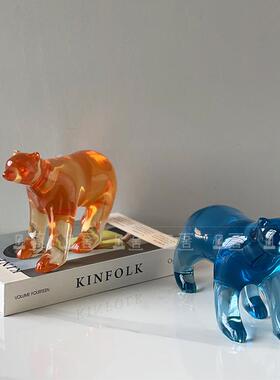 现代轻奢透明北极熊豹子创意动物摆件儿童房客厅电视柜装饰工艺品