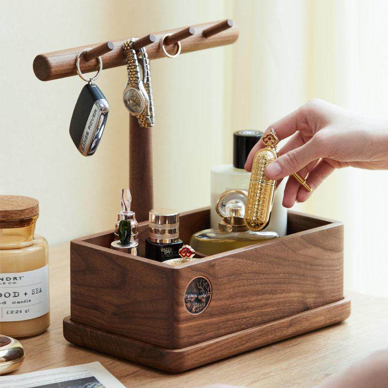 黑胡桃木门口实木入户进门玄关钥匙托 托盘桌面收纳盒摆件钥匙置