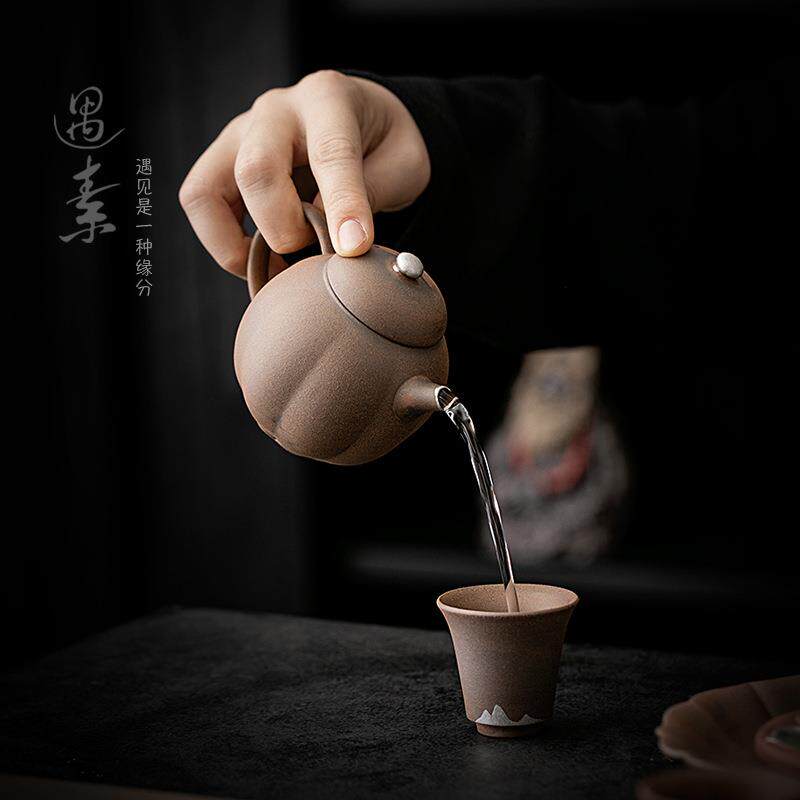 粗陶功夫泡茶壶创意手工描银南瓜壶中式家用陶瓷壶仿古单壶带过滤