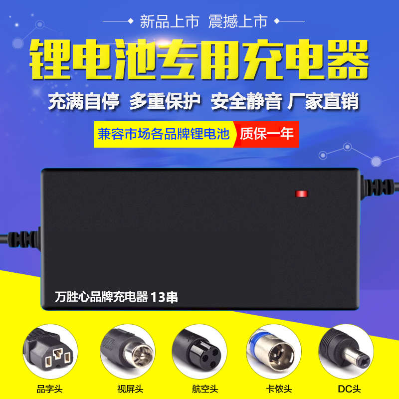 三元锂电池18650电瓶48V13串电动车54.6V6A7A8A9A10A大功率充电器