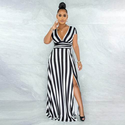 Women's dress, women's skirt, striped slit dress