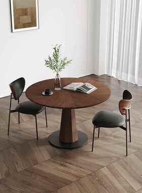 实木圆桌覆古家小公寓休闲谈判古董风格拼花黑胡桃色餐桌圆桌