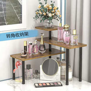 多功能三层木板置物架厨房转角调料收纳架桌面拐角角落置物架