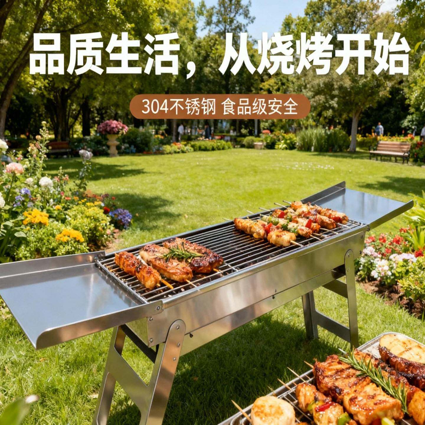 折叠烧烤架304不锈钢便携式加厚户外烤肉炉易收纳露营木炭烧烤架