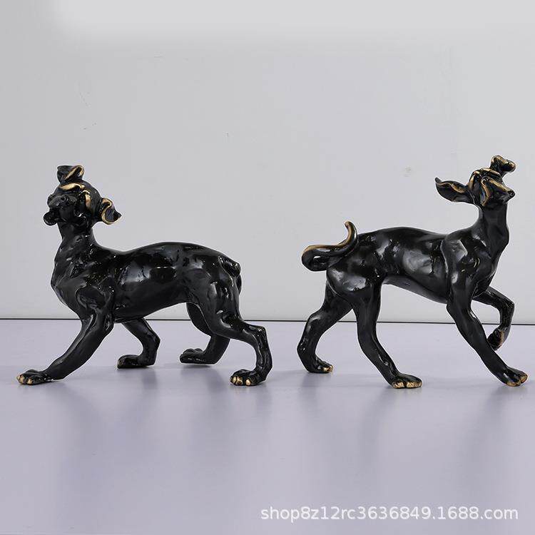 现代轻奢风客厅玄关电视柜动物狗摆件金属黑古铜猎犬家居软装饰品