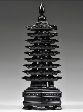 黑色桃木质雕刻9层文昌塔摆件九层文昌塔客厅玄关书桌装饰工艺品