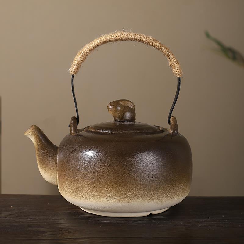 大容量陶瓷烧水壶1000毫升粗陶煮茶壶围炉炭火明火温茶壶餐厅单壶