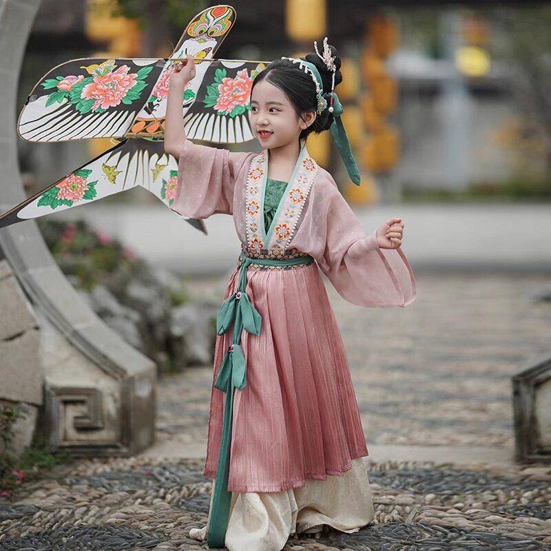 汉服女童宋制对襟衫中国风古装儿童古风摄影唐装宝宝套装春秋新款