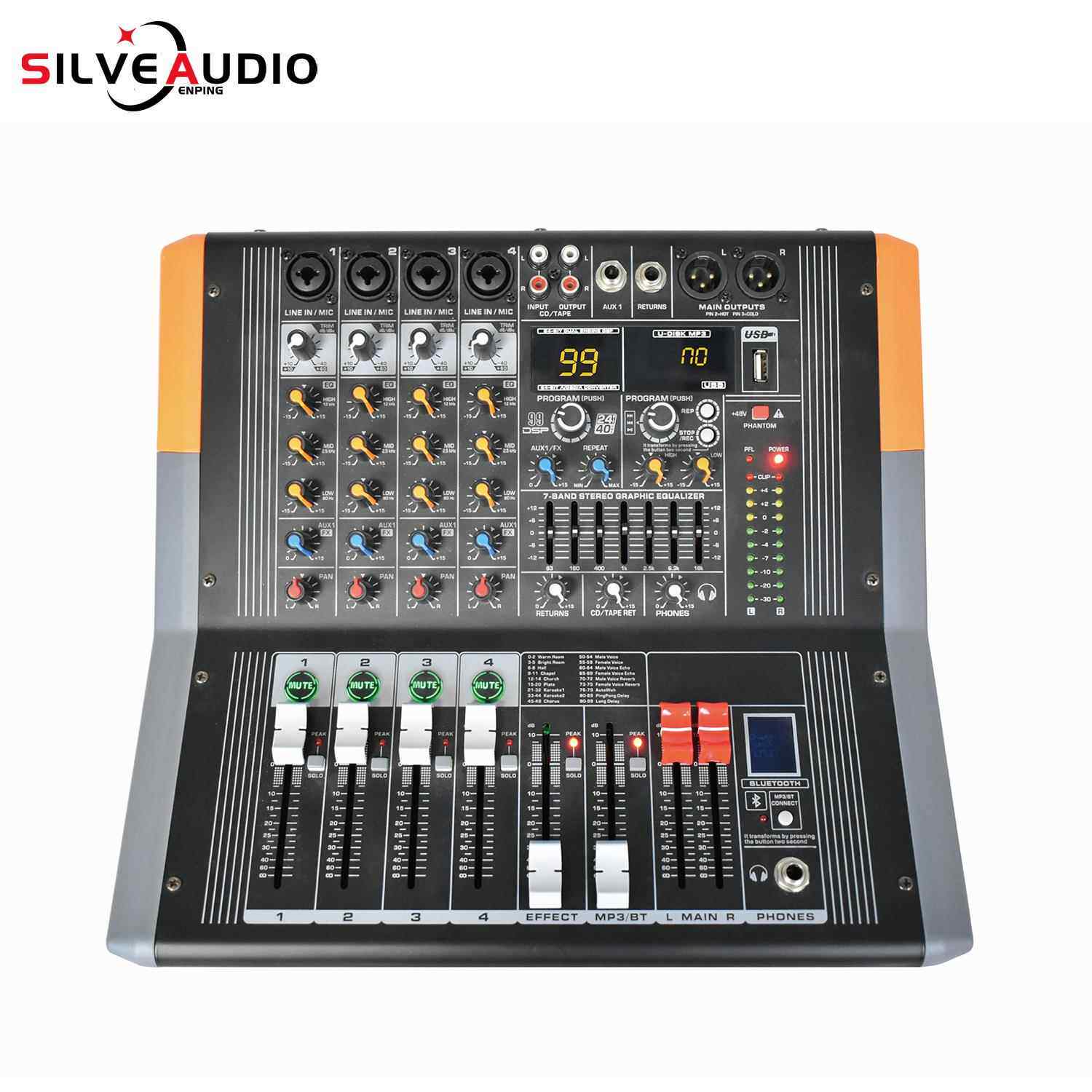 跨境专业调音台功放一体机内置99种DSP效果舞台演出设备4/6/8路