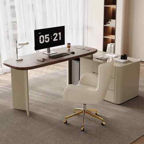 法式奶实油风书桌椅组合复古桌胡桃木柜轻奢电NWI带脑办公医美咨