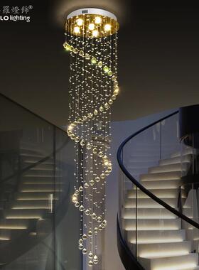 复式楼客厅水晶吊灯轻创奢意661L形ED旋转客厅吊灯圆简约楼梯吊灯
