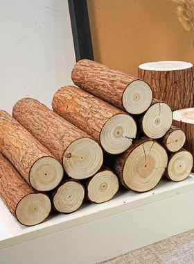 原木小木桩壁炉装饰圆木电视墙背景名宿复古实木摆件园艺创意木头