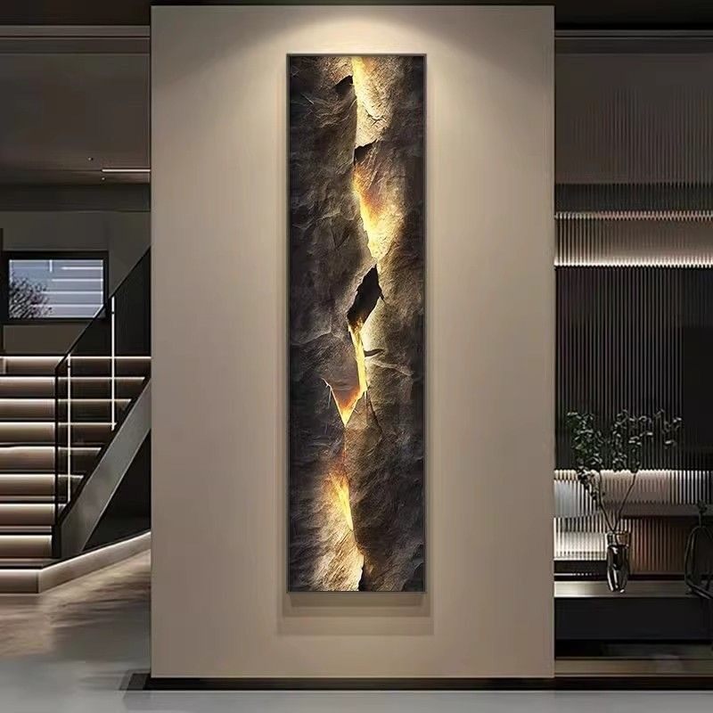 竖版长条入户玄关装饰画大气楼梯间挂画抽象走廊尽头氛围灯画