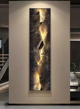 竖版长条入户玄关装饰画大气楼梯间挂画抽象走廊尽头LED氛围灯画
