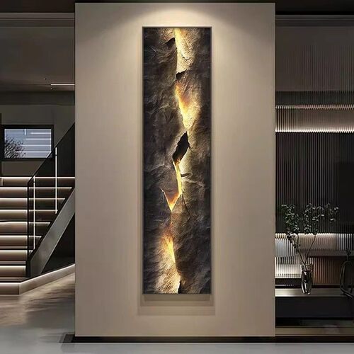 竖版长条入户玄关装饰画大气楼梯间挂画抽象走廊尽头LED氛围灯画