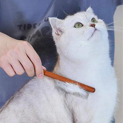 Cat Comb Stainless Steel Pet Hair Remover Wooden Handle Cat
