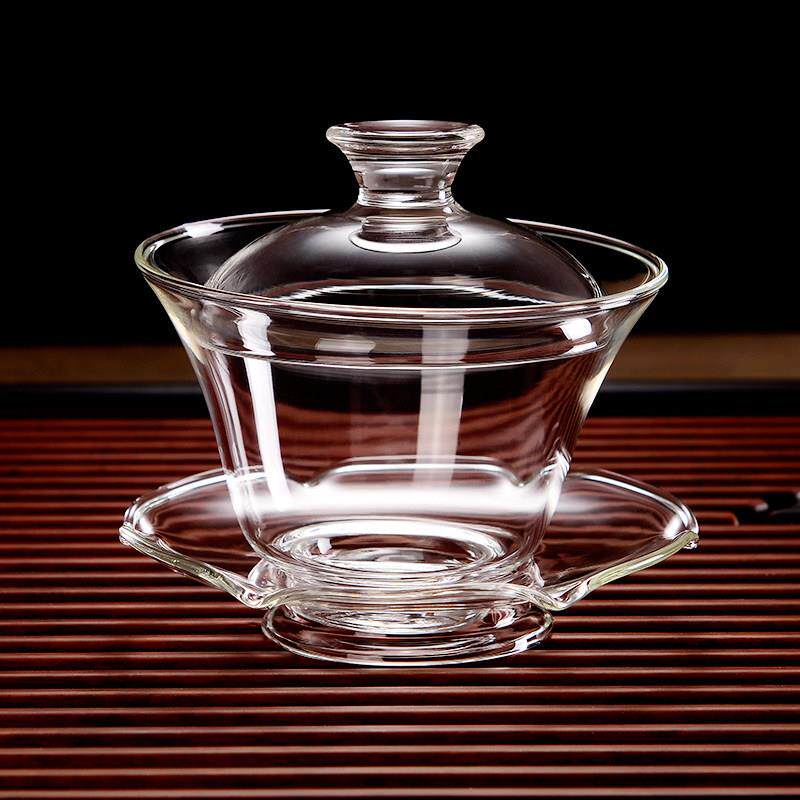 简调玻璃盖碗手工耐热高硼硅功夫茶具套组三才盖碗公道杯品茗茶具