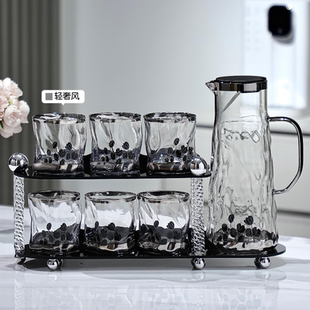轻奢家用客厅待客高级感耐热水壶茶杯水具套装 玻璃水杯套装 置物架