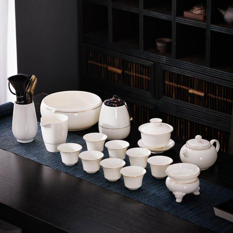 羊脂玉瓷功夫茶具茶杯中式不烫手茶壶易洗简约纯白盖碗套装家用