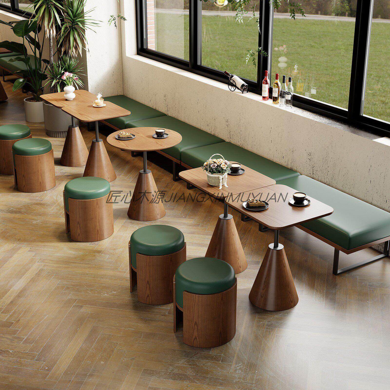 需定制咖啡厅奶茶店桌椅组合侘寂风汉堡甜品店烘焙店酒馆清吧小圆