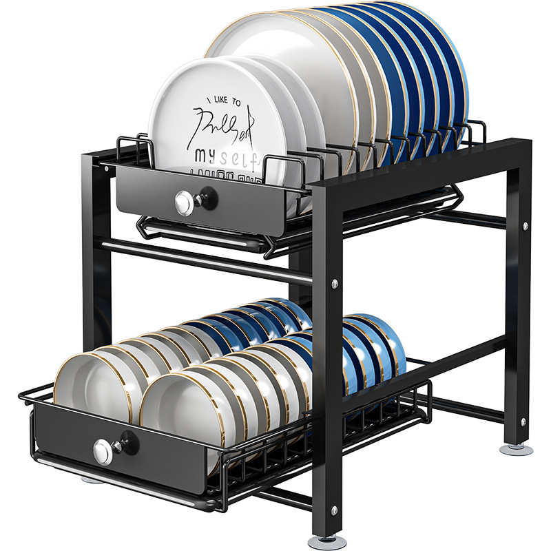 抽屉抽碗碗筷台面拉架厨房物收纳沥水碗碟架橱柜小型置架架式碗盘