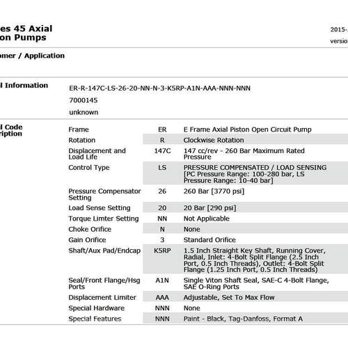 Danfoss 丹佛斯 开路活塞泵 7000145系列45E框架147cc液压泵