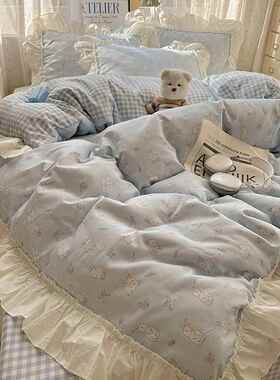 高档韩国春公主风格的纯棉四套少女心床上用棉被件套床品单合身床