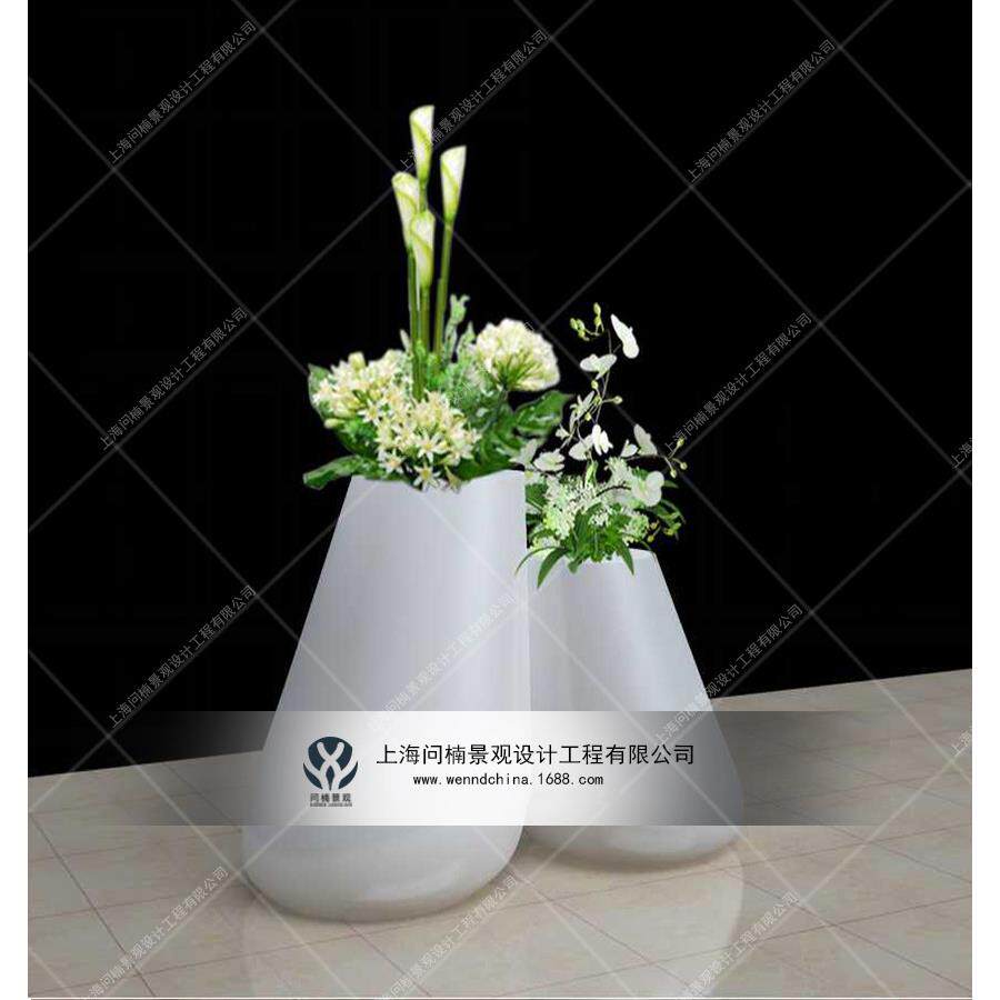 商业美陈/花缸花艺/花盆陈列展示绿植/花艺景观/玻璃钢花盆休息区