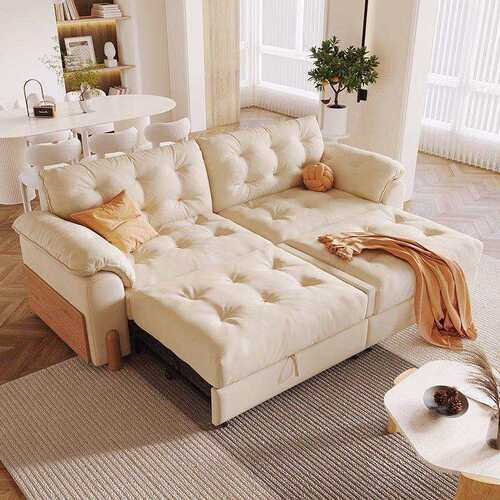 奶油风原木沙发床可折叠两用小户型出租房公寓客厅布艺云朵沙发