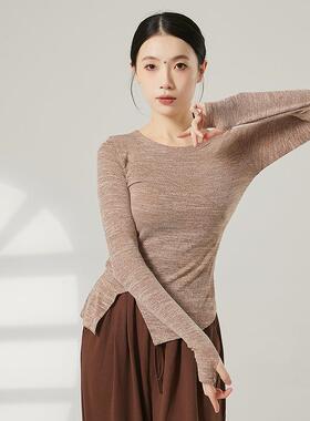舞形体集训女舞蹈服圆领上衣修身古典舞套手指针织基训练0412d