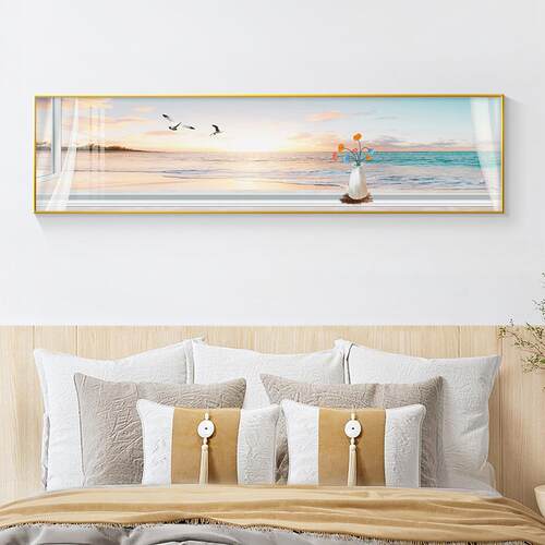 代简约卧室装饰画CSI床头挂画大气海现景横幅壁画象抽关客厅画玄
