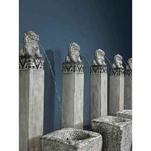 流水摆件循环水景观室内喷泉中式 院子造景鱼池水缸庭院拴马桩落地