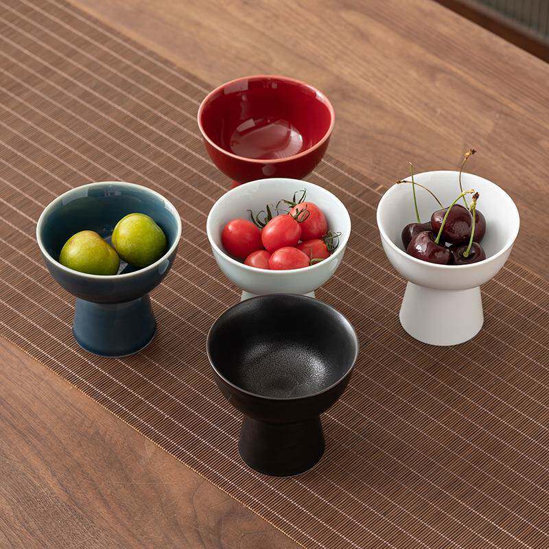 日式迷你小号高足茶食盅 陶瓷茶点盘糕点盘干果盘小吃碟茶道配件