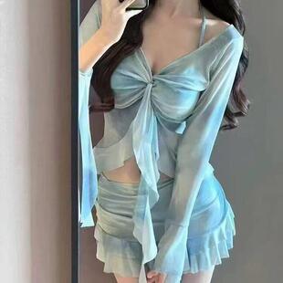 Women's Long Sleeve Short Dress  Waist Exposure Design