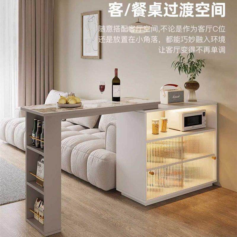 岩板吧台意式轻奢奶油风简约隔断一体客厅家用伸缩转角餐边柜岛台