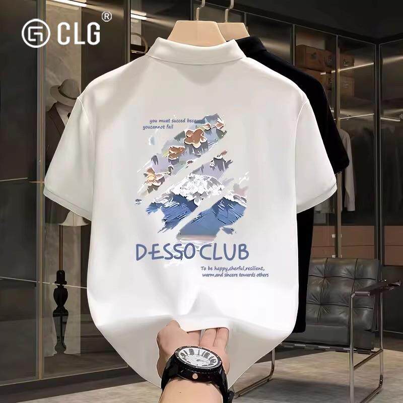 香港CLG潮牌夏季短袖polo衫男翻领衬衫痞帅潮流宽松青少年休闲 T