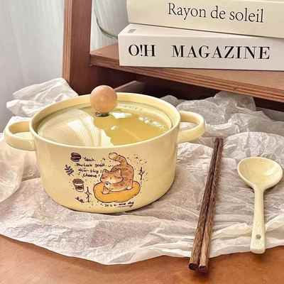 可爱猫咪陶瓷泡面 面碗带盖子学生宿舍专用大容量螺蛳粉碗饭碗可