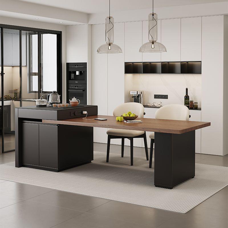 意式黑无品牌/色公岛户台餐桌一体大型多功能办茶几岩板桌岛台椅